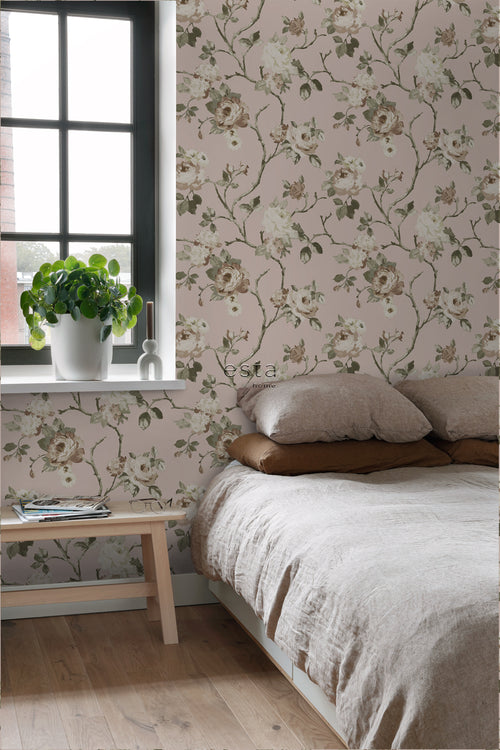 ESTAhome behang vintage bloemen oudroze - 53 cm x 10.05 m - 139407