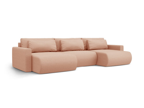 Cosmopolitan Design Converteerbare panoramische bank met opbergdoos Belfast 4-zits, structurele stof perzik - 149x340x84cm