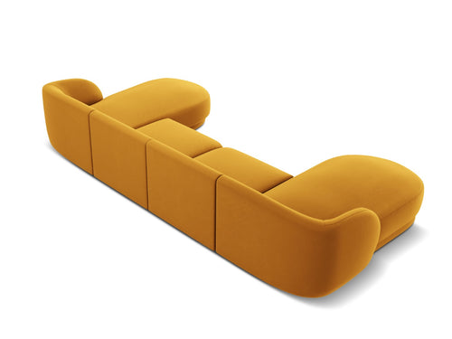 Micadoni Panoramische bank Miley 5-zits, flueel, geel - 156x330x70cm