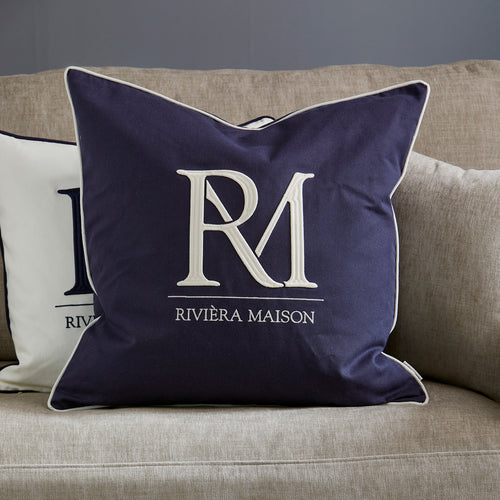 Rivièra Maison RM Monogram Pillow Cover blue 60x60 - Katoen - Blauw - vtwonen shop