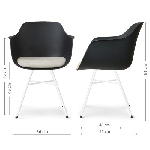 Nolon Noa-Liz eetkamerstoel zwart met naturelbeige zitkussen - wit onderstel