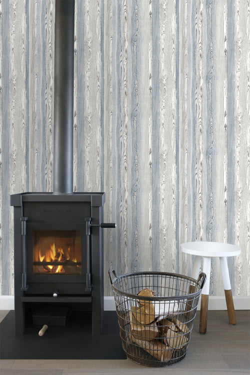 ESTAhome behang hout motief blauw en grijs - 53 cm x 10.05 m - 148626