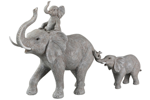 J-Line figuur Olifant Staand Met Kind Op Rug - polyresin - grijs