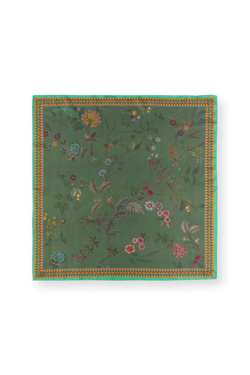 Pip Studio Sjaal Bodhi Flower Dames - Donkergroen - 53x53 cm