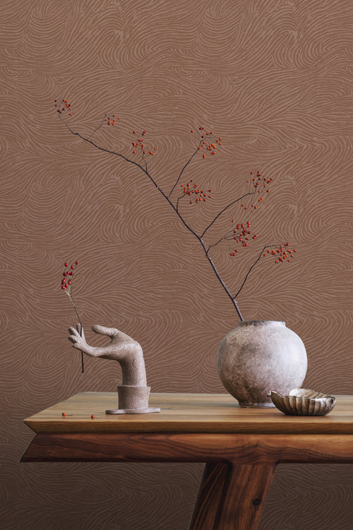 ESTAhome behang 3d golvende lijnen terracotta roze - 50 x 900 cm - 131370 - vtwonen shop