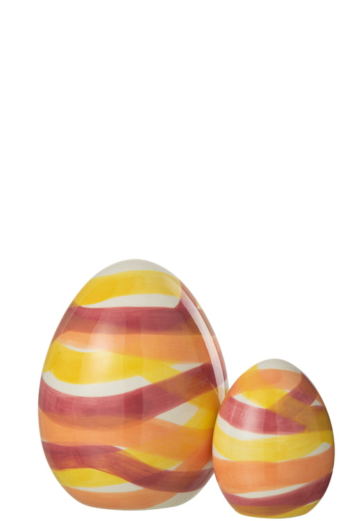 J-Line decoratie Ei Lijnen Dolomiet - keramiek - oranje - medium - paasdecoratie - vtwonen shop