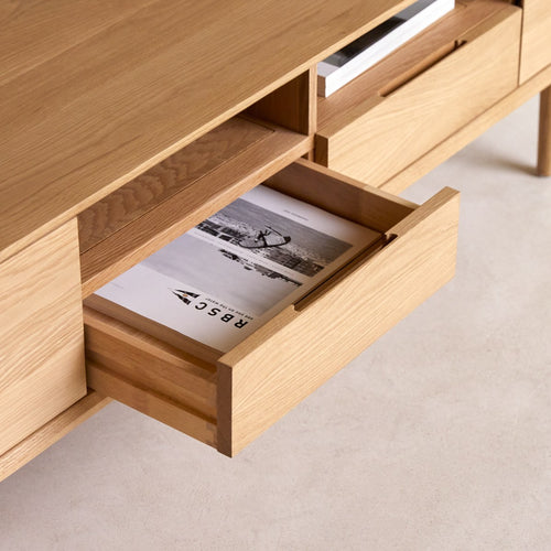 Tikamoon Tv-meubel van massief eikenhout 180 cm - Naturel - vtwonen shop