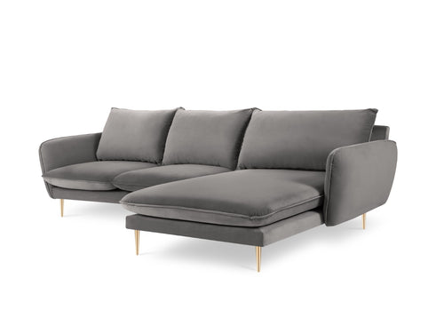 Cosmopolitan Design rechter hoekbank Vienna 5-zits, flueel, lichtgrijs - 170x255x95cm