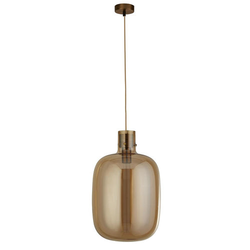 Searchlight Barrel hanglamp, messing, amberkleurig glas