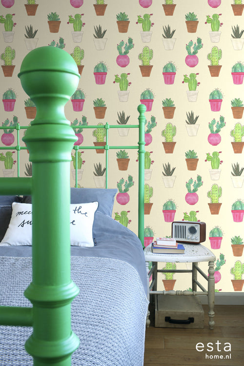 ESTAhome XXL behang cactussen groen, roze en beige - 50 x 900 cm - 158604 - vtwonen shop