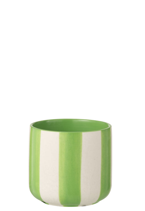 J-Line bloempot Gestreept - keramiek - groen/wit - medium
