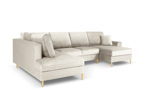 Cosmopolitan Design Links panoramische slaapbank met opbergdoos Kyoto 7-zits, flueel, lichtbeige - 194x313x88cm
