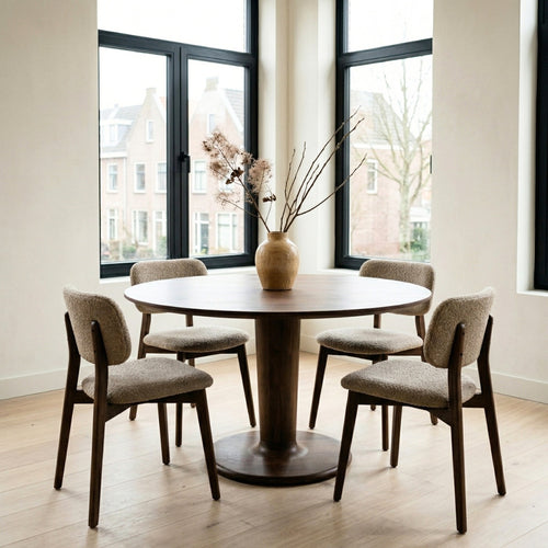 DÉJA Living Eettafel Xàtiva - Rond Donkerbruin Hout - 130x130x76cm