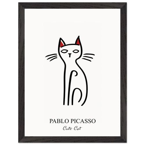 Artfulprints Poster met Lijst Pablo Picasso - Cute cat   - 30x40 cm - Zwart / Wit