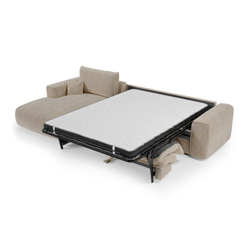 Premium Interiors - Linkerhoekbank met snelle uitklapfunctie COMO - zacht aanvoelende geweven stof beige 300cm