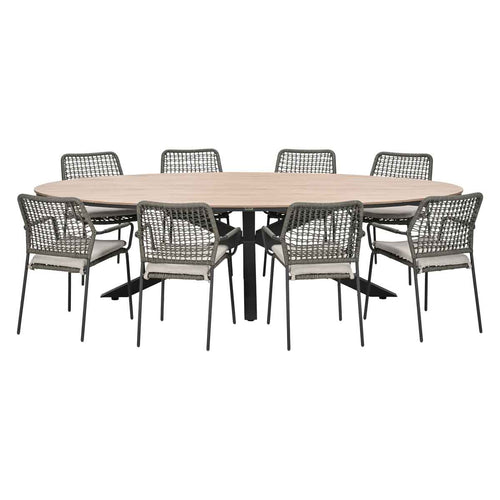 Garden Impressions Tuinset Natas grijs 9-delig - Tulli tuintafel ovaal 280x140 cm
