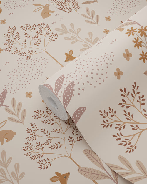 ESTAhome behang bos met bosdieren lila roze - 53 cm x 10.05 m - 131228 - vtwonen shop