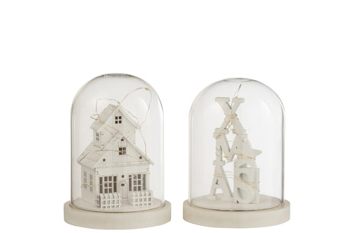 J-Line decoratie Stolp Winter - hout/glas - wit - 2 stuks - LED lichtjes - vtwonen shop