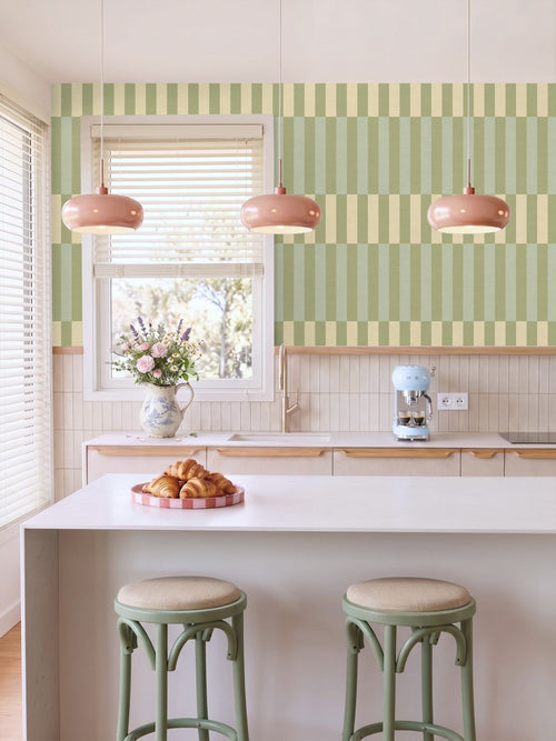 ESTAhome behang linnen-look strepen groen, blauw en beige - 50 x 900 cm - 132250