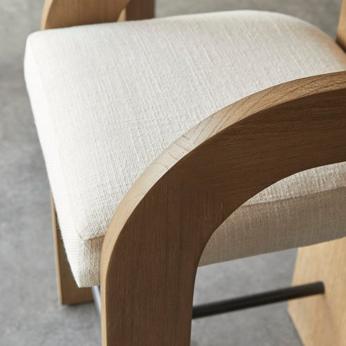 Tikamoon Barstoel in massief mindihout en ecru stof - Beige