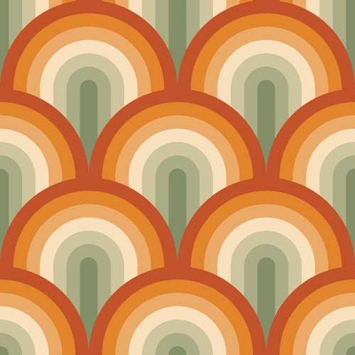 ESTAhome behang art deco bogen groen en oranje - 50 x 900 cm - 131773