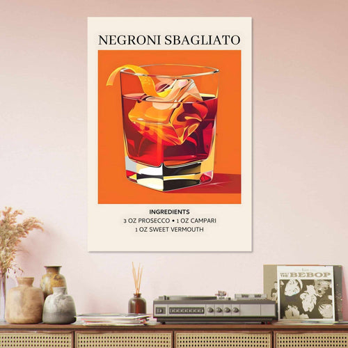 Artfulprints Poster met Lijst Negroni Sbagliato cocktail - Ingrediënten   - 70x100 cm - Oranje