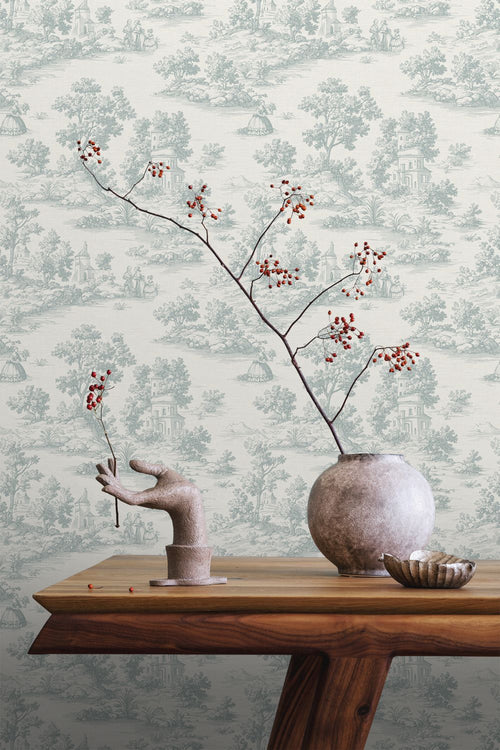 Sanders & Sanders behang toile de jouy print lichtblauw - 53 cm x 10 m - 641036