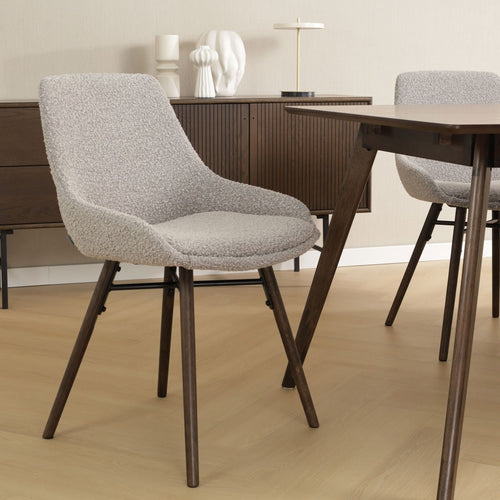 Nolon Nena-Isa Eetkamerstoelen Set van 2 - Bouclé Taupe - Walnoot - vtwonen shop