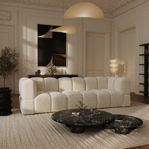 Sia Home - Modulaire bank NUBI - Fluweel met structuur - Crème - 570cm