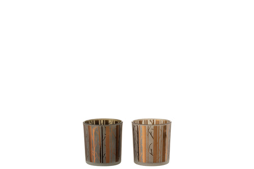 J-Line theelichthouder Boom - glas - bruin - small - 2 stuks