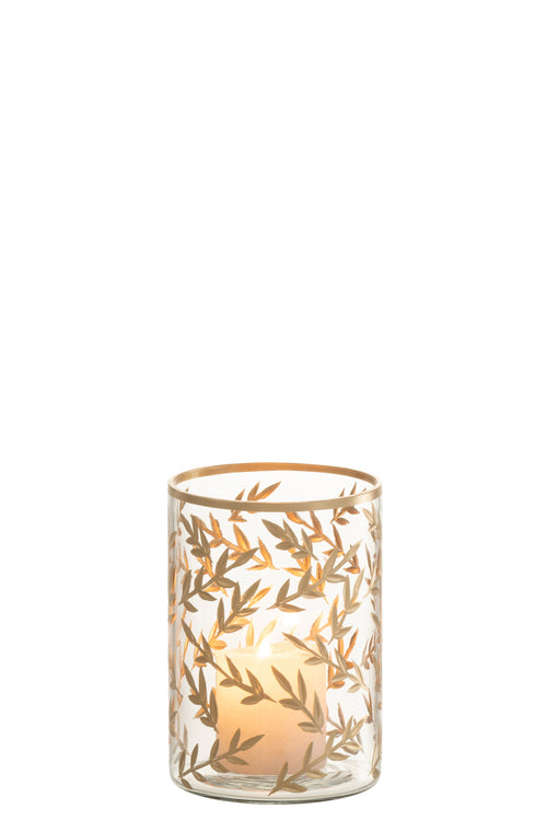 J-Line theelichthouder Tarwe - glas - goud/transparant - small