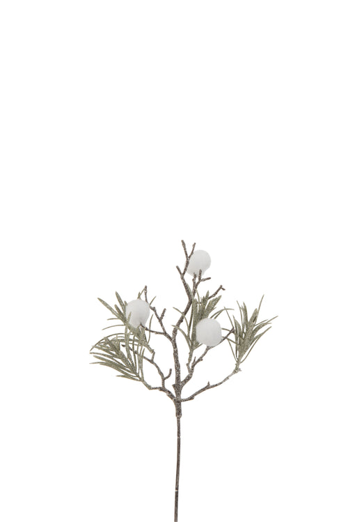 J-Line decoratie tak Den + Pompom Glitter - kunststof - groen/wit - 24 stuks - vtwonen shop