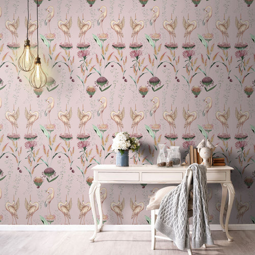 Walls4You behang kraanvogels roze - 53 cm x 10 m - 640149