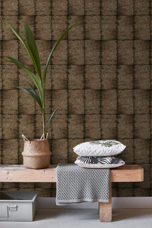 ESTAhome behang zinken platen vergrijsd bruin - 53 cm x 10.05 m - 138881