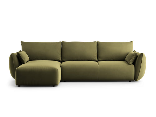 Cosmopolitan Design Uitklapbare hoekbank links met opbergdoos Matera 4-zits, flueel groente - 173x253x86cm