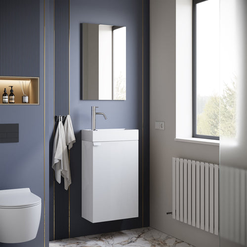 Badplaats Toiletmeubel Apollo 40 x 22 cm – Hoogglans Wit – Fonteinmeubel met Wastafel