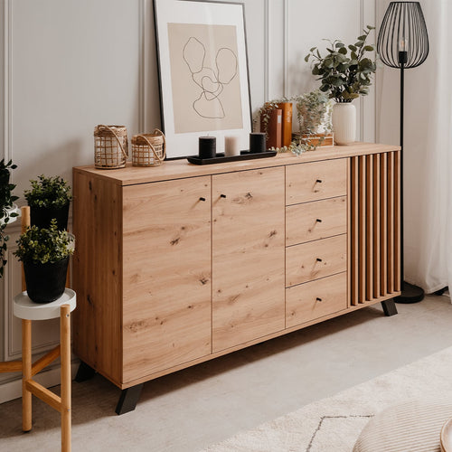 CALICOSY - Buffet 3 deuren en 4 laden LUBLIN - Eikenhouten - 40x160x85 cm