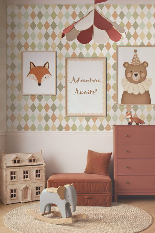ESTAhome behang ruitjes groen en oranje - 50 x 900 cm - 131762