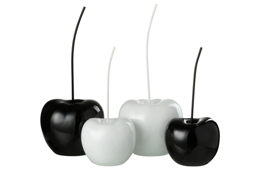 J-Line decoratie Kers - polyresin - blinkend wit/zwart - large - 2 stuks