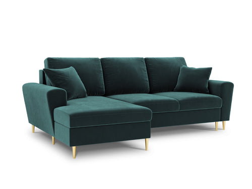Cosmopolitan Design Uitklapbare hoekbank links met opbergdoos Kyoto 4-zits, flueel, olie - 145x241x88cm