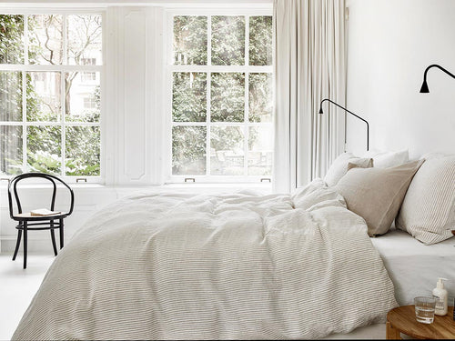 Yumeko dekbedovertrek gewassen linnen natural stripe 240x220 + 2/60x70 - vtwonen shop