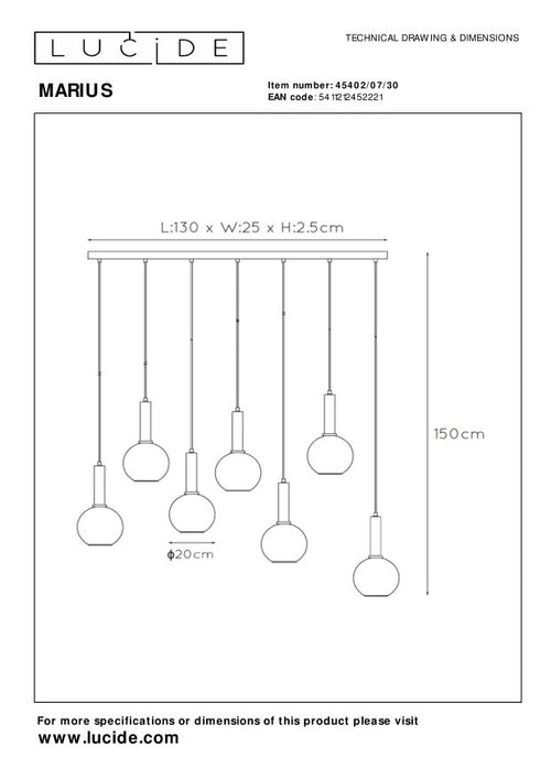 Lucide hanglamp MARIUS - 7xE27 - Zwart - vtwonen shop