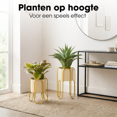 Mica Decorations Donau Bloempot op Standaard – Set van 2 – Plantenpot voor Bloemen en Kamerplanten – Bloempotten voor Binnen – IJzer – Geel