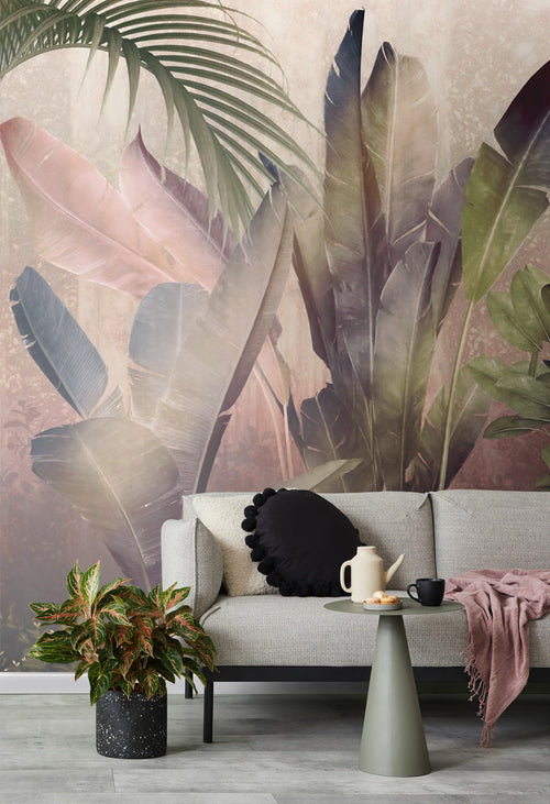 Komar fotobehang palmbladeren groen en roze - 350 x 250 cm - 610018 - vtwonen shop