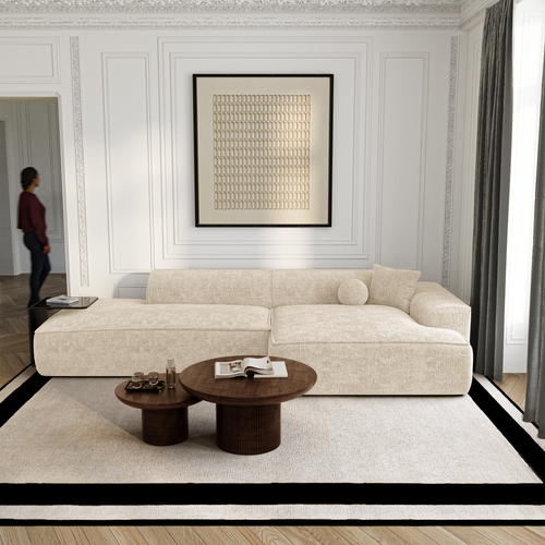 Premium Interiors - Rechthoekige hoekbank HANA - fluweel weefsel crème 300cm