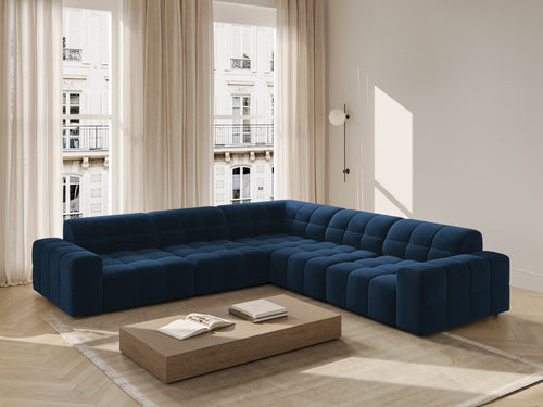 Cosmopolitan Design Hoekbank CHICAGO 4-zits, flueel koningsblauw - 285x285x78cm