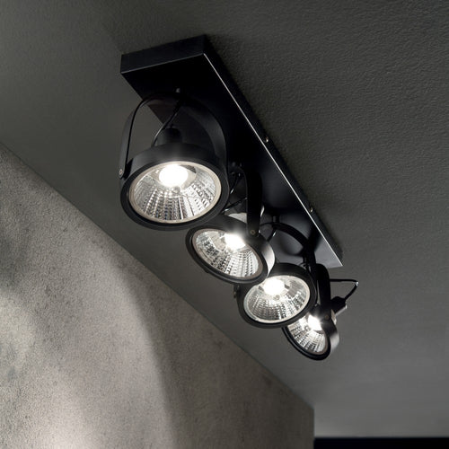 Ideal Lux Glim - 4 Lichts Plafondlamp Zwart