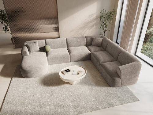 Cosmopolitan Design Modulaire panoramische hoekbank rechts Campi 7-zits, ribfluwelen cappuccino - 255x330x70cm