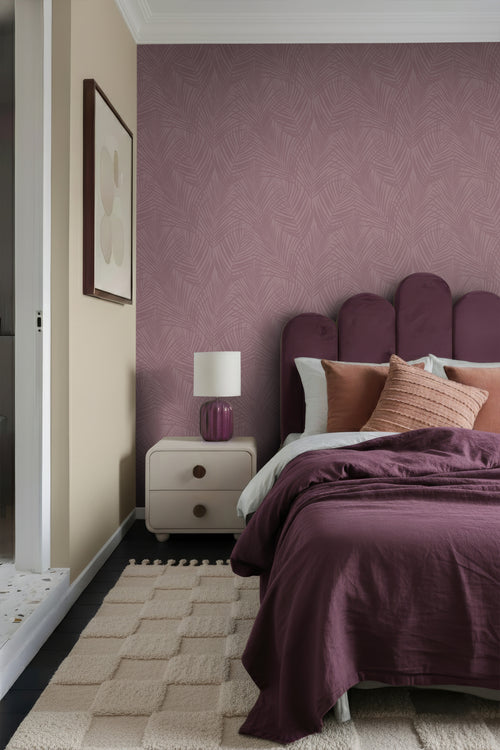 ESTAhome behang palmbladeren mauve paars - 50 x 900 cm - 131221