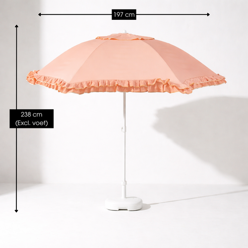 Mica Decorations Kantelbare Parasol met Ruches - Stokparasol 238 x Ø195 cm - Tuin of Balkonparasol - Polyester, Staal - Perzik